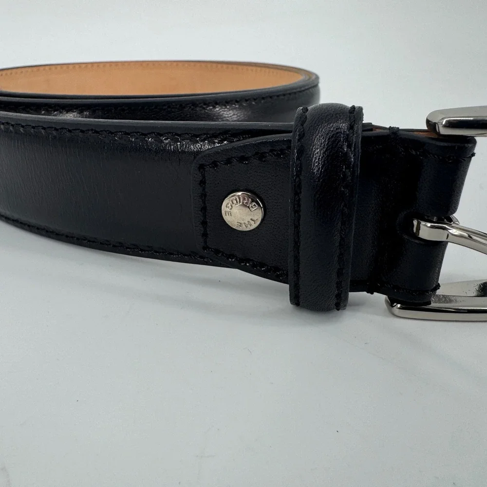 The Bridge Black Genuine Leather Belt Made in Italy Solid Brass Buckle 110-125